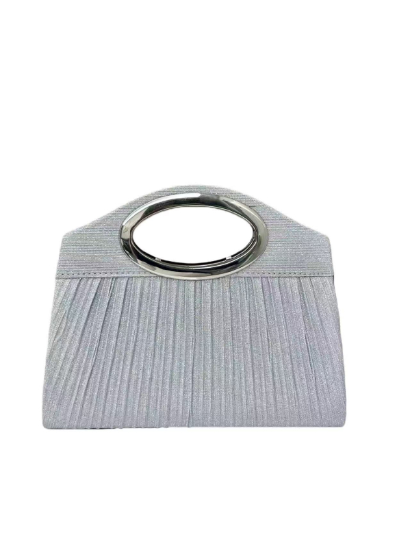 Clutch torbica s plisiranim dizajnom i metalnim halo ručkom – večernja torbica