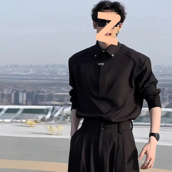 Designer férfi fekete ing és nadrág szett, magas minőség, lazított szabás, hétköznapi viselet