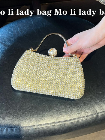 Dijamantima ukrašena večernja clutch torbica za žene, lagani luksuz, box-stil