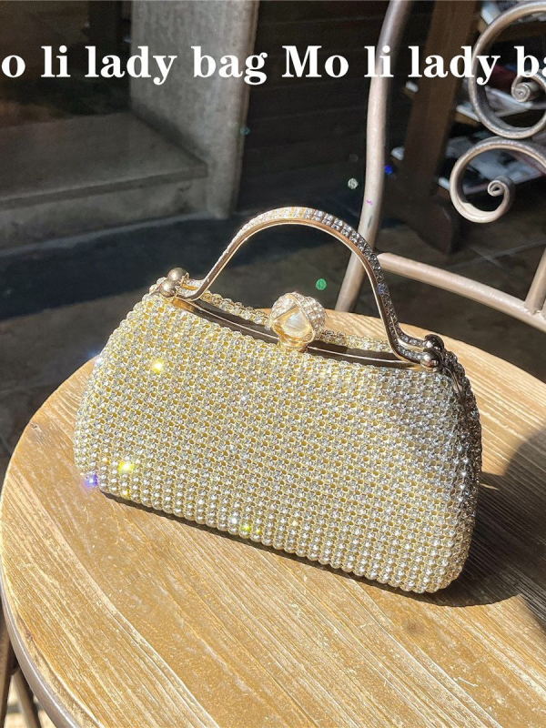 Dijamantima ukrašena večernja clutch torbica za žene, lagani luksuz, box-stil