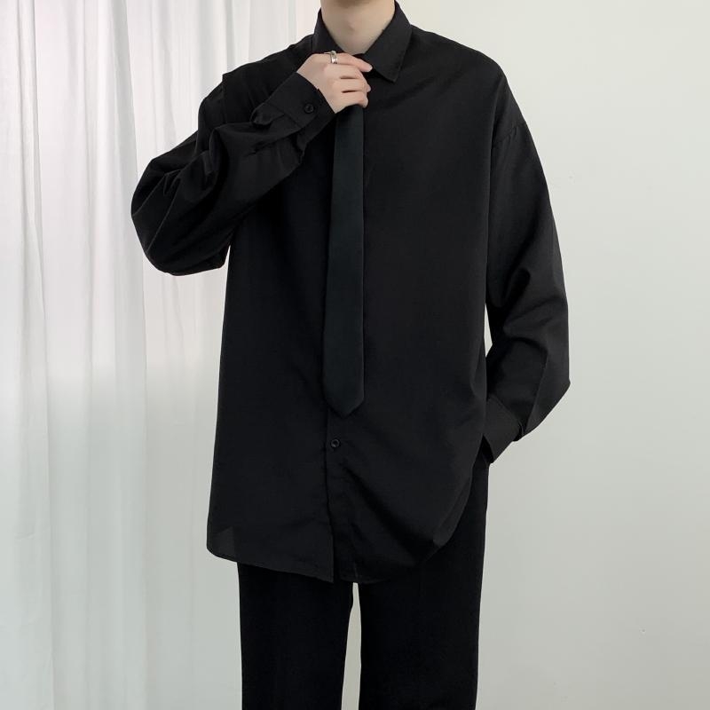 Muška košulja s dugim rukavima za proljeće i jesen, korejski stil, opušten kroj, elegantan i moderan, tkanina koja pada, bez glačanja, jednobojna, svestrana