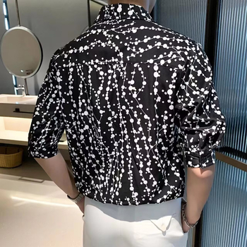 Férfi nyári virágmintás ing ice silk anyagból, rövid ujjú, elegáns, modern stílus
