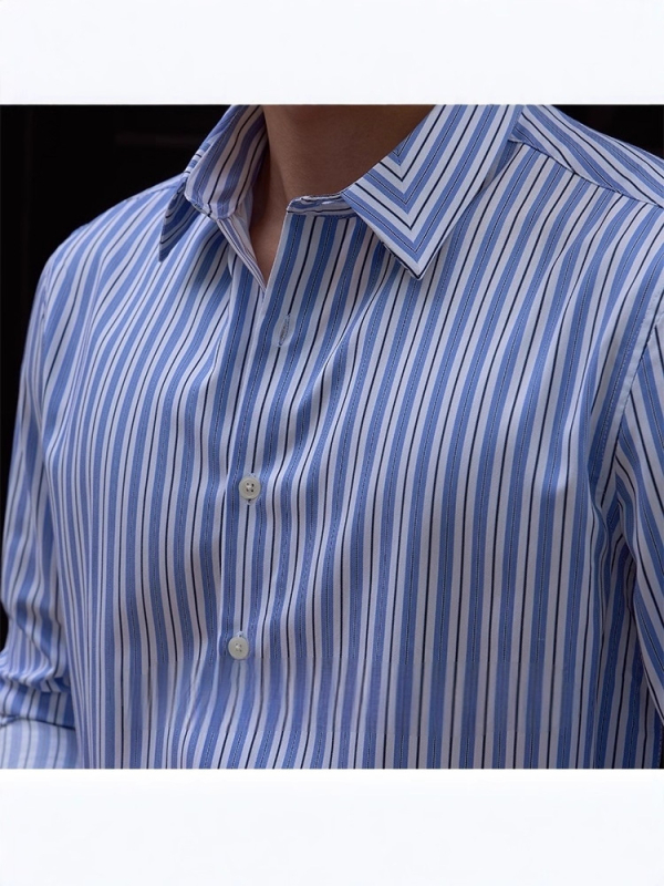 Muška modalna košulja s prugama, bez glačanja, dugi rukav, slim fit, oštar ovratnik, poslovni casual