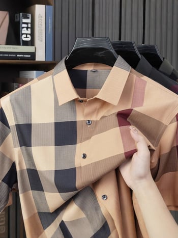 Muška karirana košulja za poslovni casual stil, vrhunske kvalitete, bez glačanja, dugi rukav, tkanina od bambusovih vlakana i poliestera