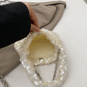 PVC šljokičasta ženska torba bulingbuling – sjajna večernja ručna torba, bucket stil, vodoravni kvadratni oblik, magnetska kopča, unutarnji džep sa zipom