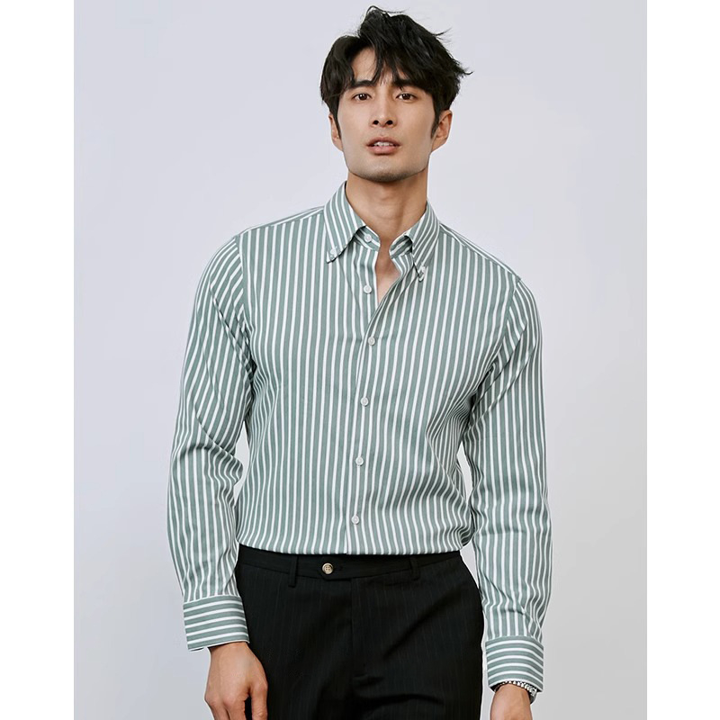 Őszi férfi üzleti stílusú Slim-Fit csíkos inge, gyűrődésmentes, vasalásmentes, hosszú ujjú, kardigán-stílusú felső