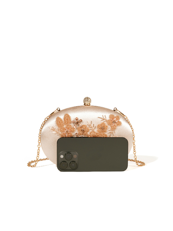 Vintage inspirirana clutch torbica s perlama i cvjetnim vezom od satena za vjenčanje