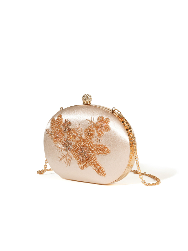 Vintage inspirirana clutch torbica s perlama i cvjetnim vezom od satena za vjenčanje