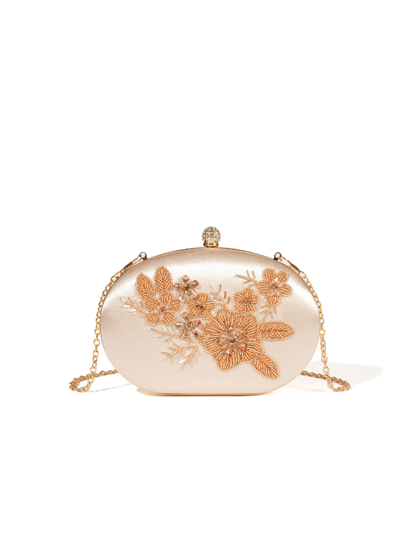 Vintage inspirirana clutch torbica s perlama i cvjetnim vezom od satena za vjenčanje