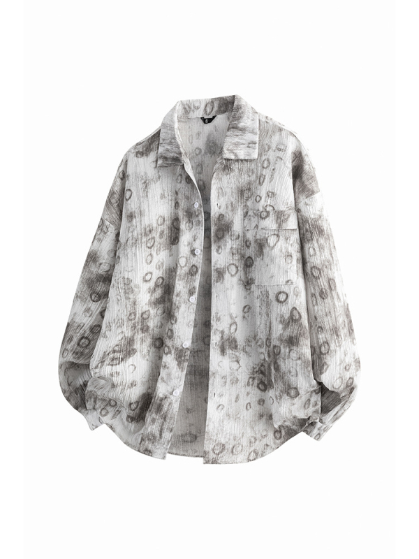 Őszi–téli galléros inget-zakó retró tie-dye mintával, lazább szabás
