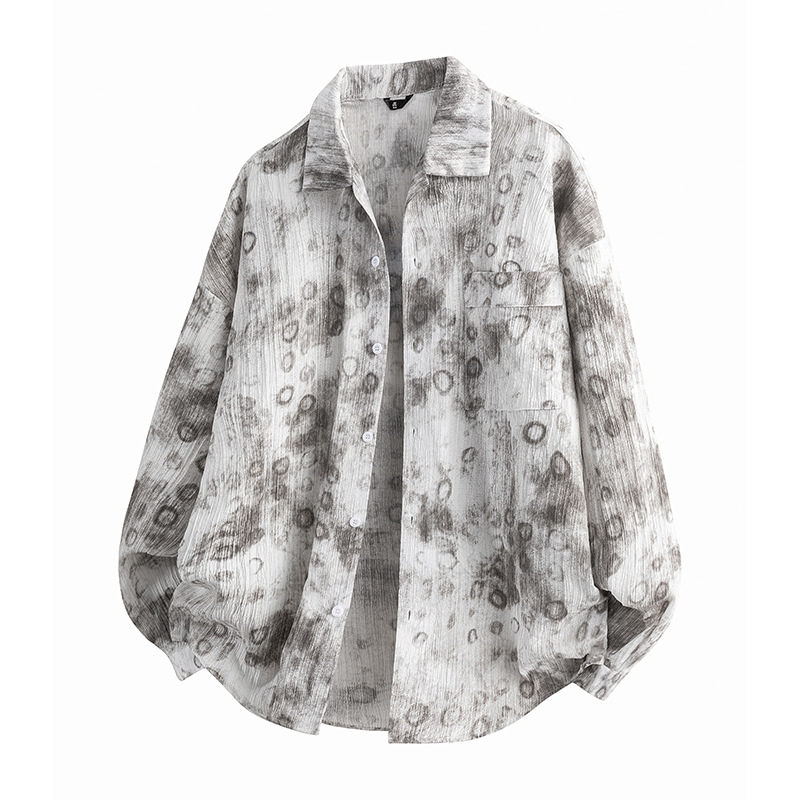 Őszi–téli galléros inget-zakó retró tie-dye mintával, lazább szabás