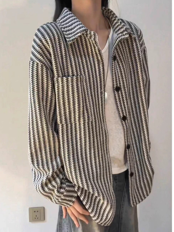 Férfi Chenille ing-zakó herringbone mintával, őszi, amerikai csíkok, hosszú ujjú, prémium elegancia