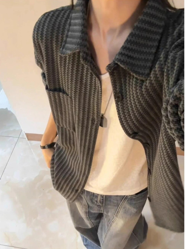 Férfi Chenille ing-zakó herringbone mintával, őszi, amerikai csíkok, hosszú ujjú, prémium elegancia
