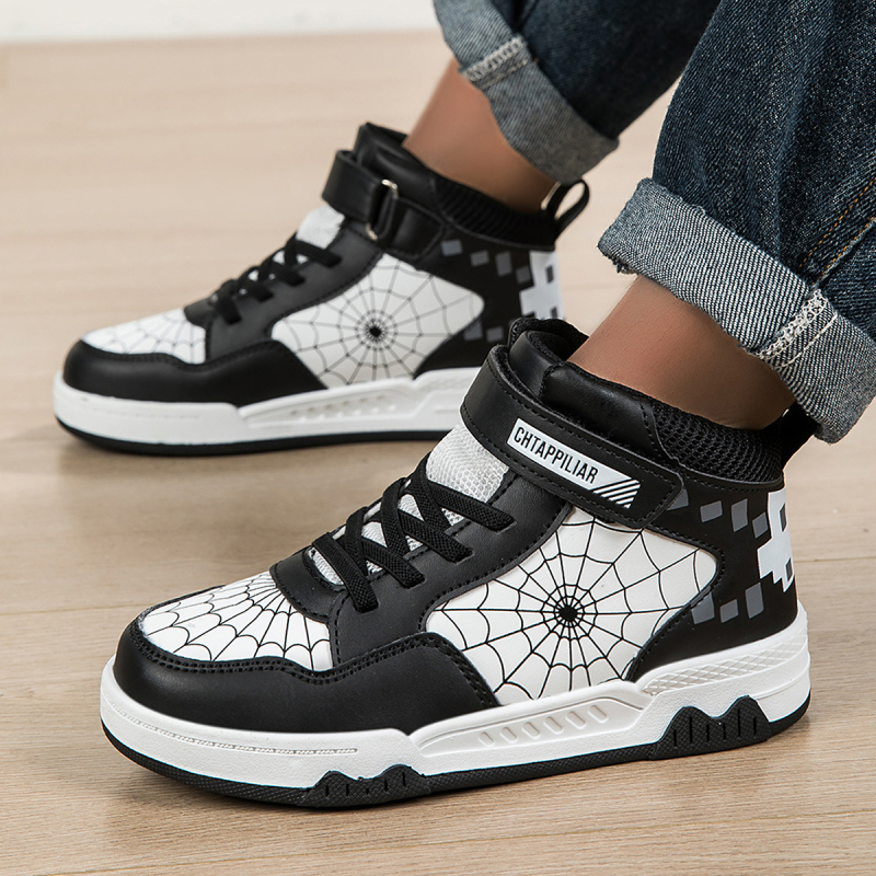 Uniszex Spider‑Print félmagas futócipő, lélegző mesterséges bőr felsőrész, tavasz–ősz