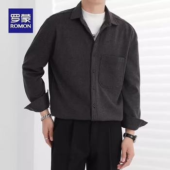 Férfi slim-fit hosszú ujjú ing, koptat gyapjúból, gyűrődésálló, üzleti-kényelmes stílus, egyszínű, őszi-téli