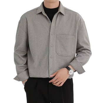 Férfi slim-fit hosszú ujjú ing, koptat gyapjúból, gyűrődésálló, üzleti-kényelmes stílus, egyszínű, őszi-téli