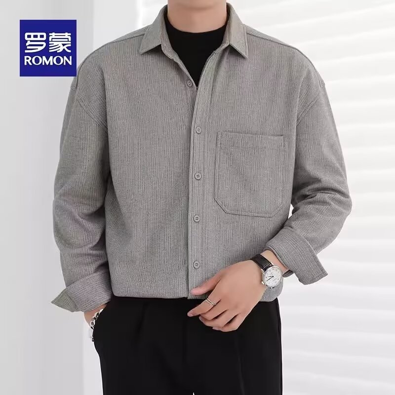 Férfi slim-fit hosszú ujjú ing, koptat gyapjúból, gyűrődésálló, üzleti-kényelmes stílus, egyszínű, őszi-téli