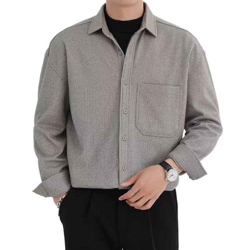 Férfi slim-fit hosszú ujjú ing, koptat gyapjúból, gyűrődésálló, üzleti-kényelmes stílus, egyszínű, őszi-téli