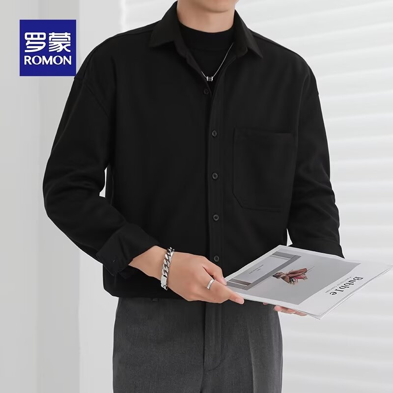 Férfi slim-fit hosszú ujjú ing, koptat gyapjúból, gyűrődésálló, üzleti-kényelmes stílus, egyszínű, őszi-téli