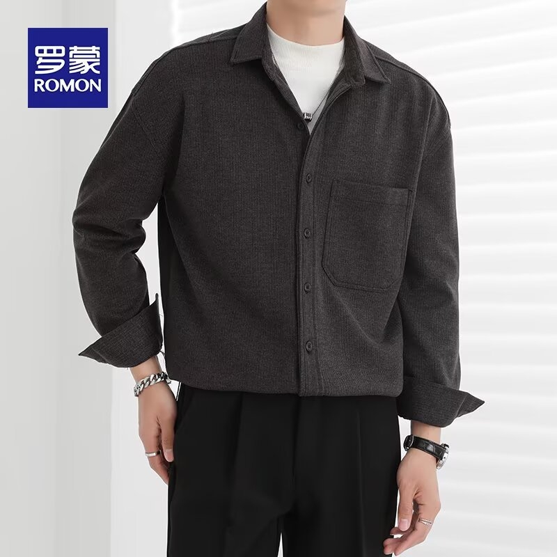 Férfi slim-fit hosszú ujjú ing, koptat gyapjúból, gyűrődésálló, üzleti-kényelmes stílus, egyszínű, őszi-téli