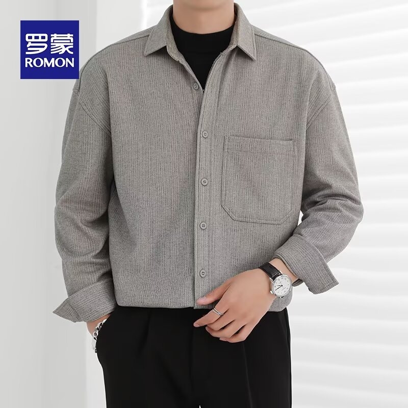 Férfi slim-fit hosszú ujjú ing, koptat gyapjúból, gyűrődésálló, üzleti-kényelmes stílus, egyszínű, őszi-téli