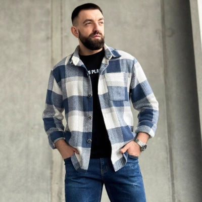 Férfi digitális nyomtatású, fleece-béléssel ellátott ing-szerű kabát