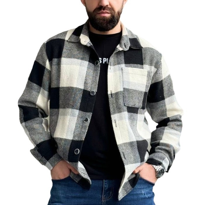 Férfi digitális nyomtatású, fleece-béléssel ellátott ing-szerű kabát