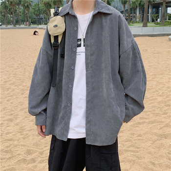 Muška košulja od korduroja – široka silueta, dugi rukavi, korejski stil, gradski streetwear,utjecaji Hongkonga i japanskog stila