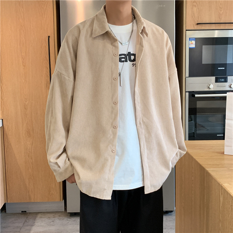 Muška košulja od korduroja – široka silueta, dugi rukavi, korejski stil, gradski streetwear,utjecaji Hongkonga i japanskog stila