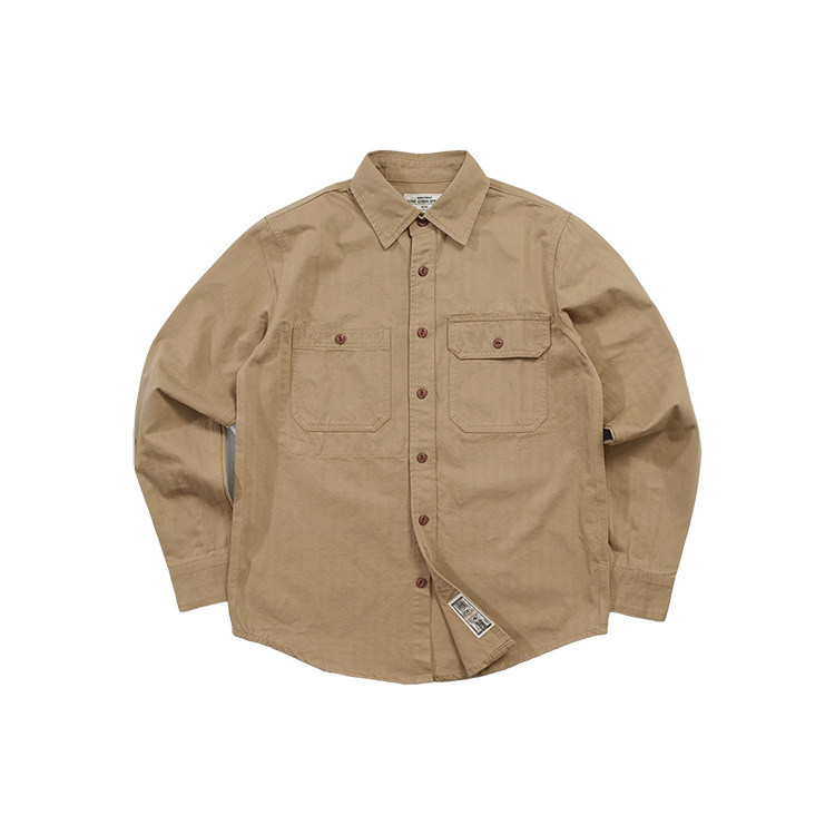 Muška slim-fit radna košulja s dugim rukavima, stojeći ovratnik, lovački stil, s višestrukim džepovima