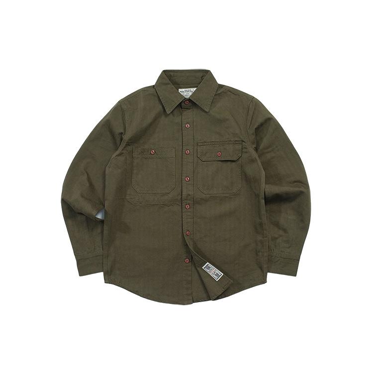Muška slim-fit radna košulja s dugim rukavima, stojeći ovratnik, lovački stil, s višestrukim džepovima