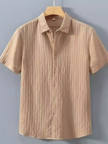 Muška kratka rukava košulja s jacquard prugama, lagana ljetna casual košulja, širok kroj, UV zaštita