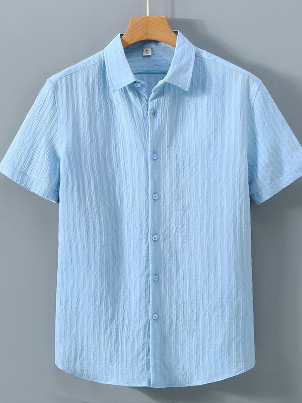 Muška kratka rukava košulja s jacquard prugama, lagana ljetna casual košulja, širok kroj, UV zaštita