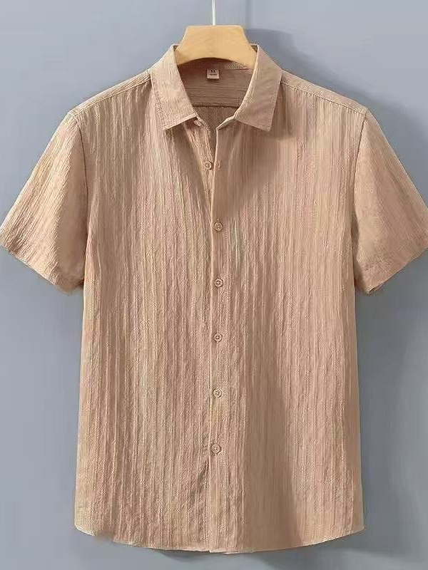 Muška kratka rukava košulja s jacquard prugama, lagana ljetna casual košulja, širok kroj, UV zaštita
