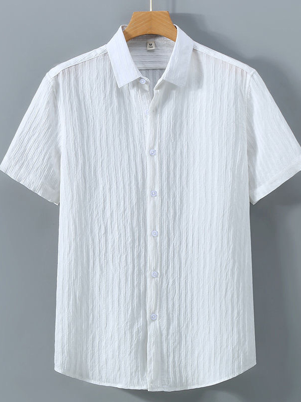 Muška kratka rukava košulja s jacquard prugama, lagana ljetna casual košulja, širok kroj, UV zaštita