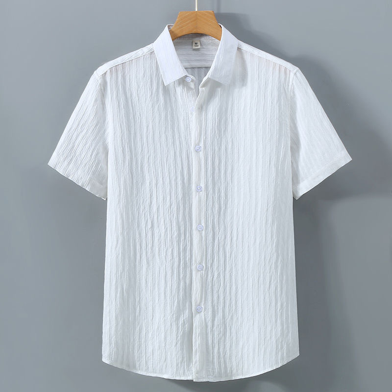 Muška kratka rukava košulja s jacquard prugama, lagana ljetna casual košulja, širok kroj, UV zaštita