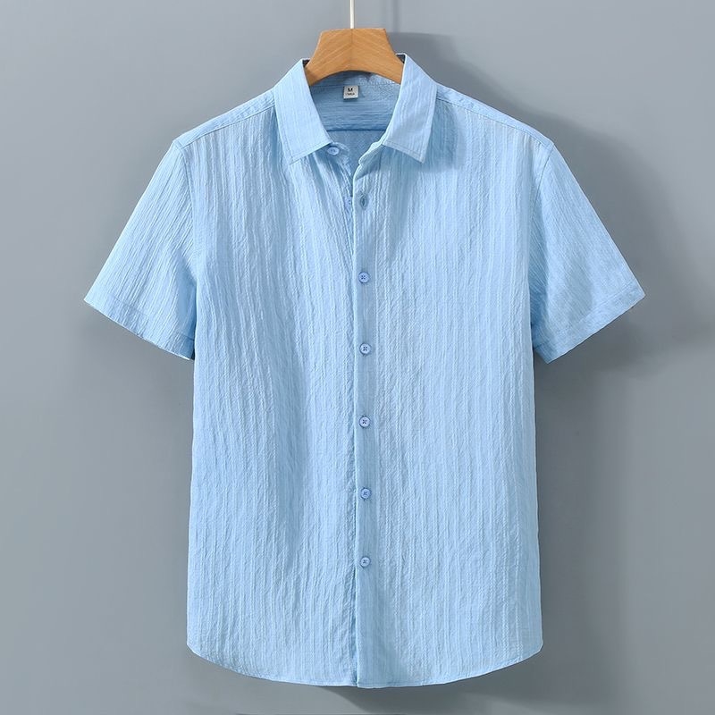 Muška kratka rukava košulja s jacquard prugama, lagana ljetna casual košulja, širok kroj, UV zaštita