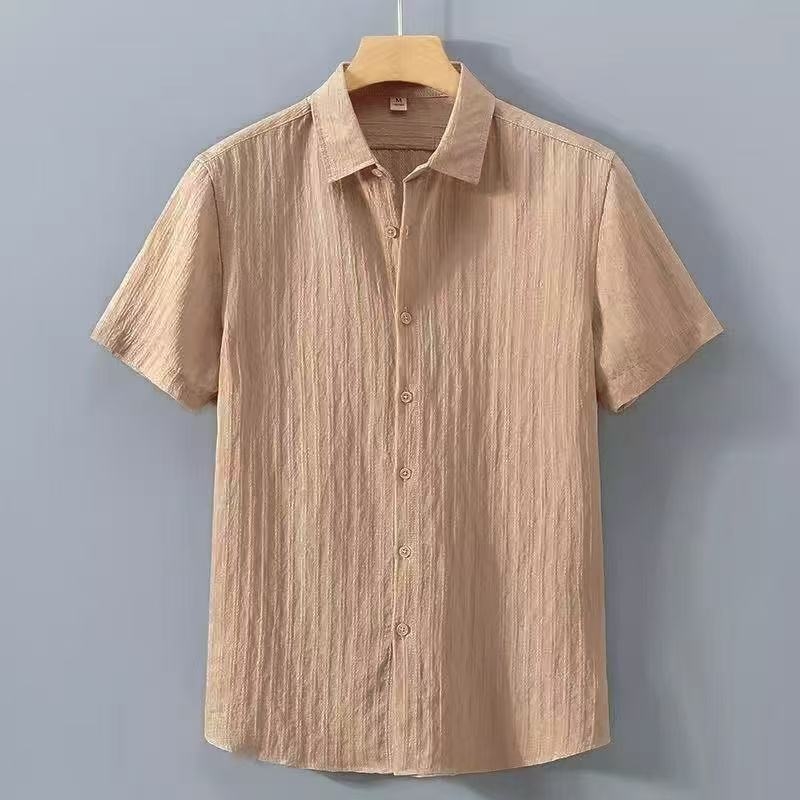 Muška kratka rukava košulja s jacquard prugama, lagana ljetna casual košulja, širok kroj, UV zaštita