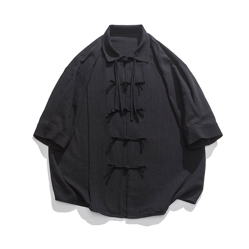 Ljetna muška košulja od pamuka i lana, kineski stil inspiriran, opuštena silueta, polu rukavi