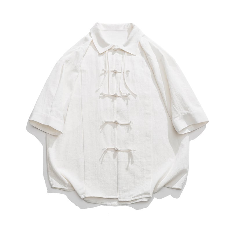 Ljetna muška košulja od pamuka i lana, kineski stil inspiriran, opuštena silueta, polu rukavi