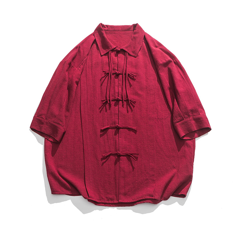 Ljetna muška košulja od pamuka i lana, kineski stil inspiriran, opuštena silueta, polu rukavi