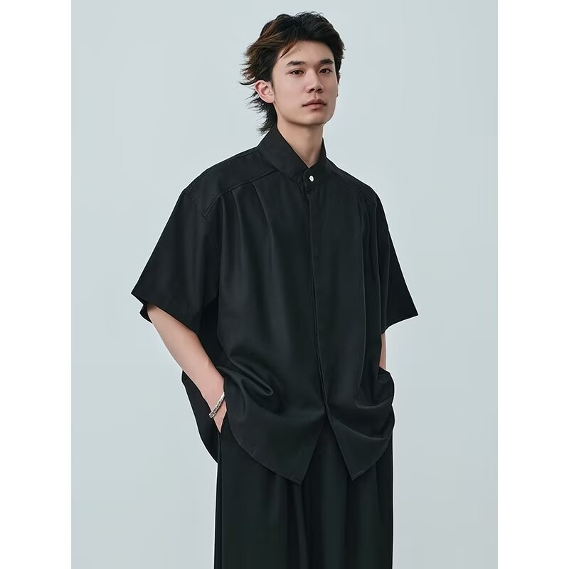 Muška kratka košulja u japanskom retro stilu, inspirirano kamerom, slobodan kroj, jednobojna