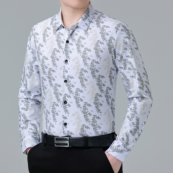 Férfi Mulberry selyemből készült ing, formális, hosszú ujjú, gallér lapel, virágmintás, magas színvonalú üzleti hétköznapi viselet