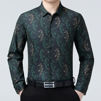 Férfi Mulberry selyemből készült ing, formális, hosszú ujjú, gallér lapel, virágmintás, magas színvonalú üzleti hétköznapi viselet