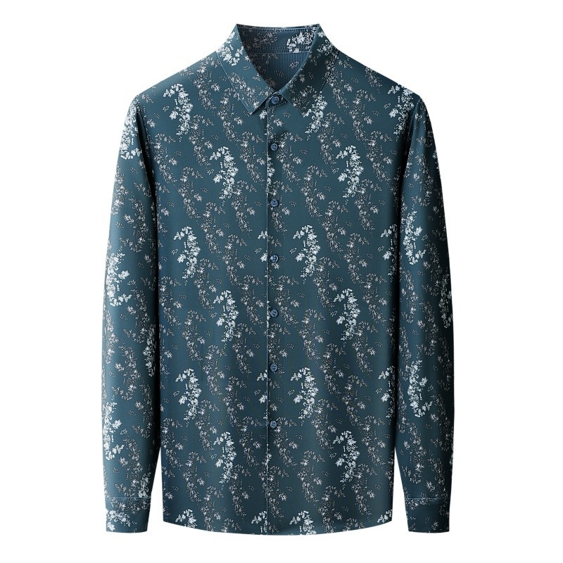 Férfi Mulberry selyemből készült ing, formális, hosszú ujjú, gallér lapel, virágmintás, magas színvonalú üzleti hétköznapi viselet