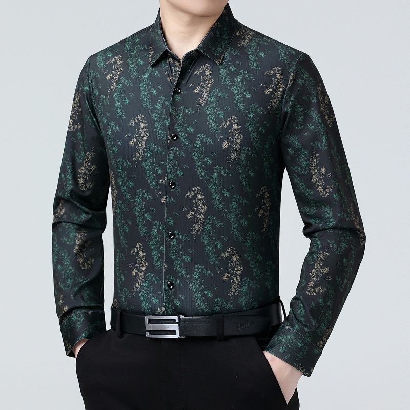 Férfi Mulberry selyemből készült ing, formális, hosszú ujjú, gallér lapel, virágmintás, magas színvonalú üzleti hétköznapi viselet