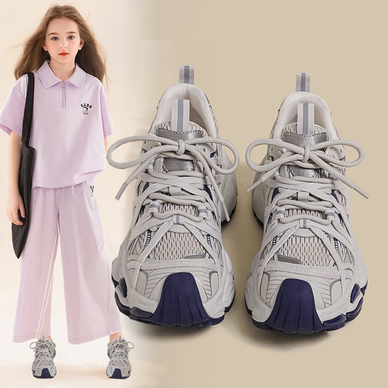 Djevojčice u stilu dad shoes tenisice, 2026 proljeće–jesen, prozračan mrežasti gornji dio, mekana potplat, udobne svakodnevne tenisice za stariju djecu