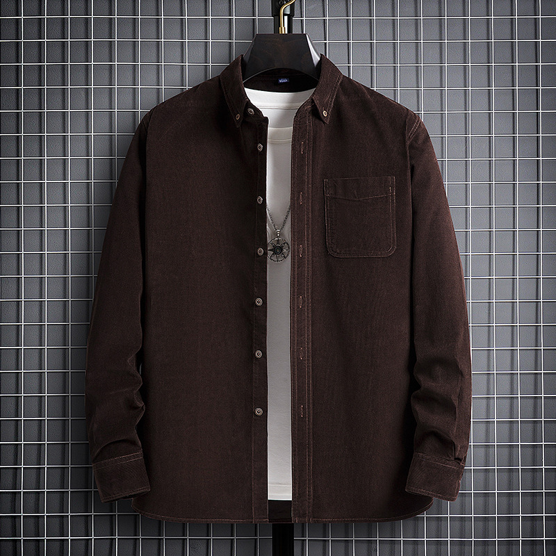 Corduroy pamut férfi hosszú ujjú ingdzseki tavasz-őszre, retro, lezser, sokoldalú