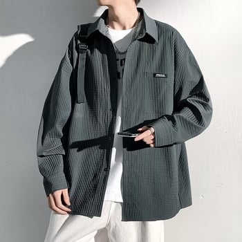Muška košulja od korduroja, korejski stil, dugi rukav, slobodan kroj, džep, jesen 2023