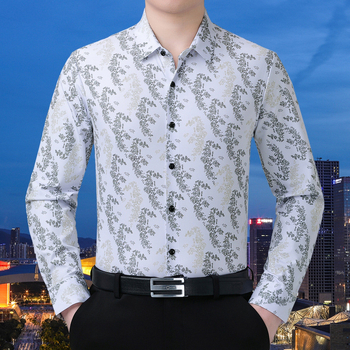 Cămașă pentru bărbați cu imprimeu floral, mâneci lungi, pentru bărbați de vârstă mijlocie, stil business-casual, înaltă calitate, fără călcare